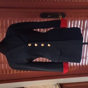 Escada Designer Suit Jacket Blazer Navy Red Size 34 Vintage
